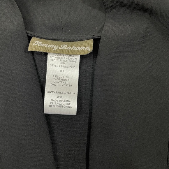 Tommy Bahama Medium Black Open Front Kimono Cover Up Sheer Front Cotton Blend - Picture 3 of 4